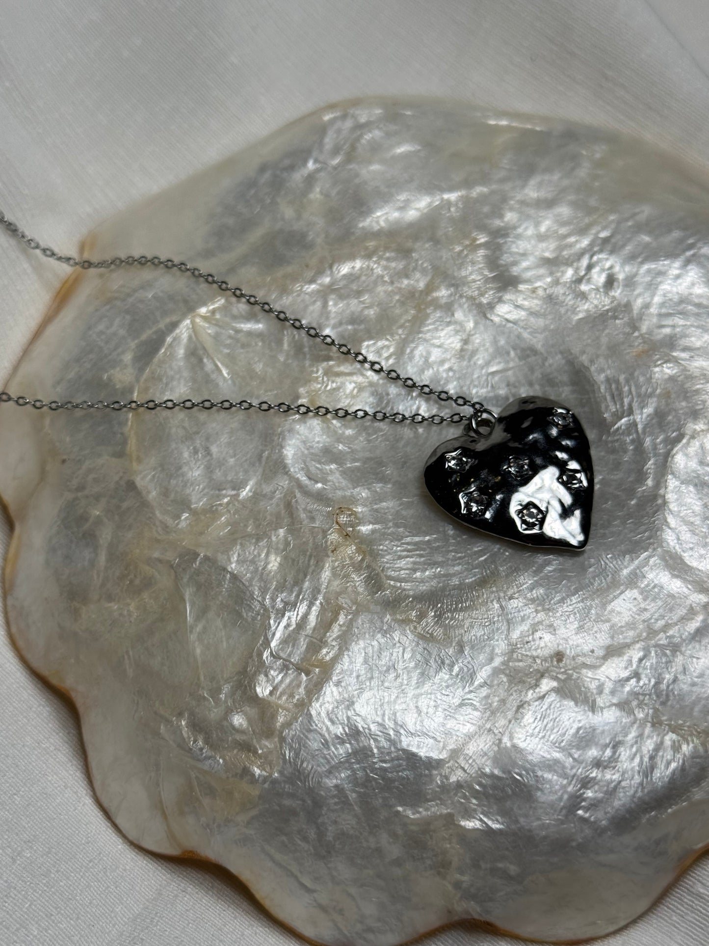 Sparkly Heart Necklace Silver